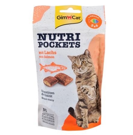 GimCat Nutri Pockets Salmon & Omega 3+6 Вітамінні ласощі з лососем та жирними кислотами для котів 60 г